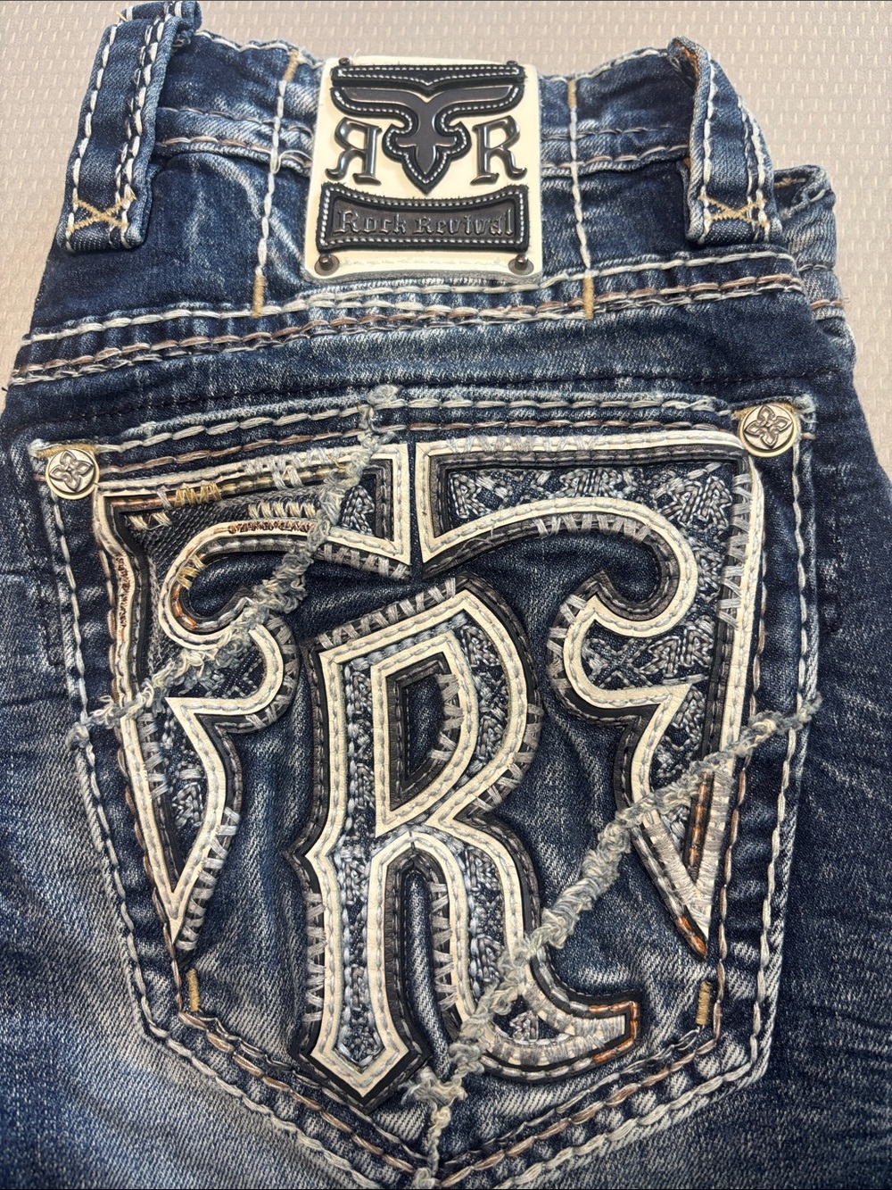 Rock Revival Men's Dark Blue Embroidered Pocket Slim Boot 31/32